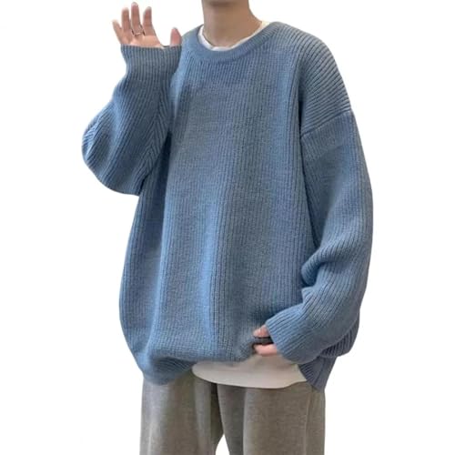 WUFANGBU Pullover Sweatshirts Pullover Mit Rundhals Ausschnitt Einfarbig Pullover Für Männer Lässig Gestrickt Pullover High Street Fashion L Light Blue von WUFANGBU