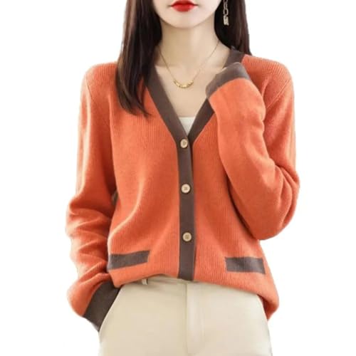 WUFANGBU Pullover Sweatshirts Strick Pullover Jacke Weiche Warme Jacke Damen Gestrickter V-Ausschnitt Pullover Mantel Für Weiche Warme Farbe Passend Lässig Größe Dark Orange von WUFANGBU