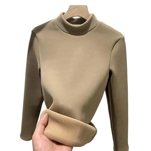 WUFANGBU Pullover Sweatshirts Strickwaren-Jumper Damen Tops Elegant Dick Ausgekleidet Schlank Fit Strickwaren-Jumper Mit Halber M Khaki von WUFANGBU