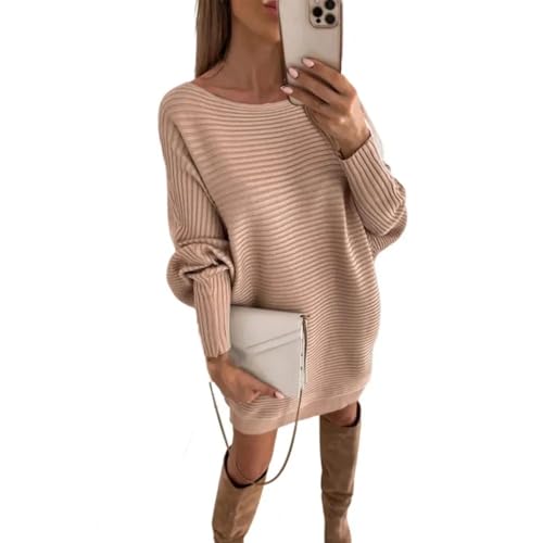 WUFANGBU Pullover Sweatshirts Süßes Kleid Anti-Schrumpf-Pullover Kleid Elastisch Halten Warm Diagonal Hals S Khaki von WUFANGBU