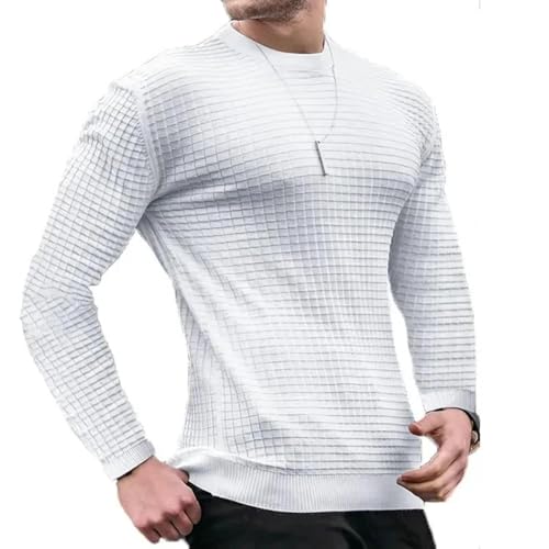 WUFANGBU Pullover Sweatshirts Sweat Wear Herren Lässige Langarm-Pullover Gestrickt Pullover Rundhals T-Shirt Usl Weiß von WUFANGBU