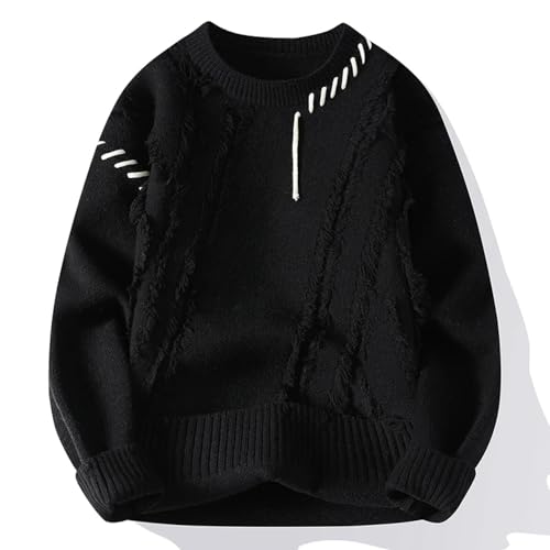 WUFANGBU Pullover Sweatshirts Warme Herren Strick Pullover Mode Patchwork O-Ausschnitt Strick Pullover Streetwear Pullover Freizeit Herren Kleidung M Schwarz von WUFANGBU