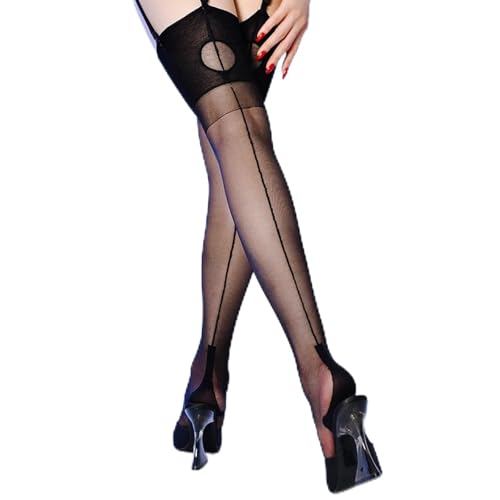 WUFANGBU Strümpfe Damen Sexy Strumpfhose Dünn Transparent Oberschenkel Hoher Gürtel One Size Black von WUFANGBU