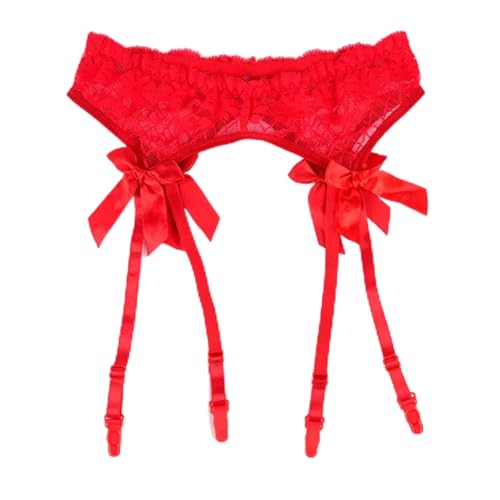 WUFANGBU Strümpfe Damen Sexy Unterwäsche Große Größe Spitze Strumpf Halter Schöne Bogen-Knoten Hohe Elastische Taille Gürtel Für Oberschenkel Hohe Strümpfe Kostüme Eine Größe Red Garter von WUFANGBU