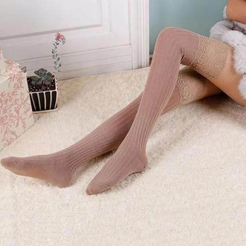 WUFANGBU Strümpfe Sexy Über Knie Socken Für Frauen Gestreift Warm Oberschenkel Hohe Strumpf Mädchen Lange Socken Warme Lange Baumwolle Strumpf One Größe Khaki von WUFANGBU