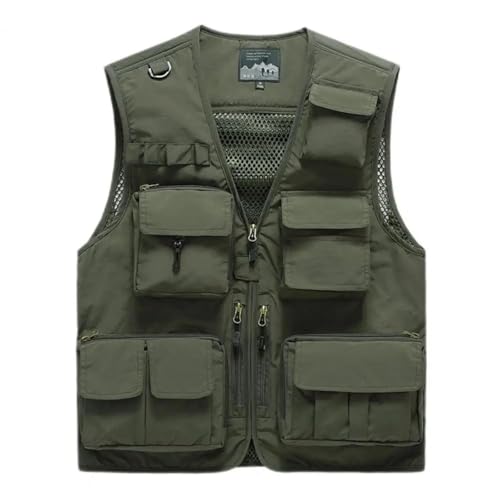 WUFANGBU Weste Vest Angel Weste Einfarbig Mesh Lose Weste Für Outdoor Gerade Weste XL ArmyGreen von WUFANGBU