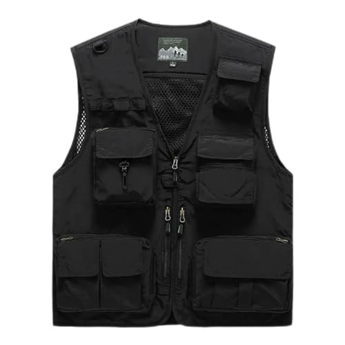 WUFANGBU Weste Vest Angel Weste Einfarbig Netz Lose Weste Für Outdoor Gerade Weste XL Schwarz von WUFANGBU