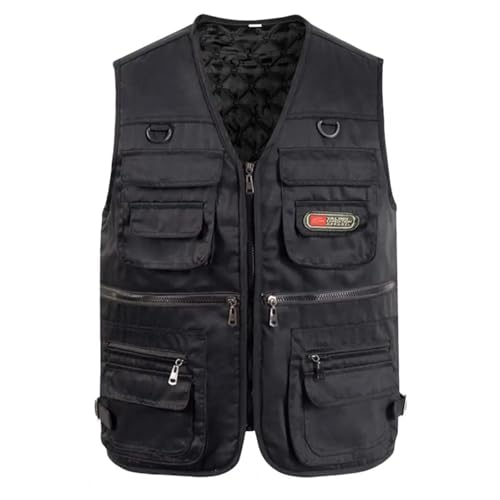 WUFANGBU Weste Vest Angel Weste Mit Mehreren Taschen Ärmelloser Einfarbiger Verdickter V-Ausschnitt Warmer Strickjacke Plus Size Herren Weste Für Trip 4XL Schwarz von WUFANGBU