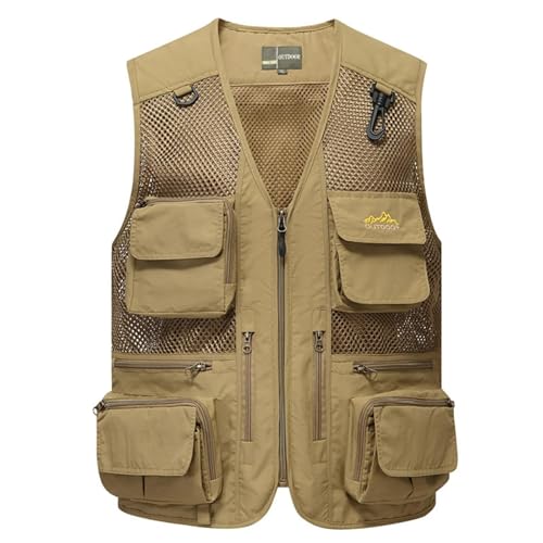 WUFANGBU Weste Vest Angeln Fotografie Mit Multi Pocket Herren Weste Mesh Weste XXXL Khaki von WUFANGBU