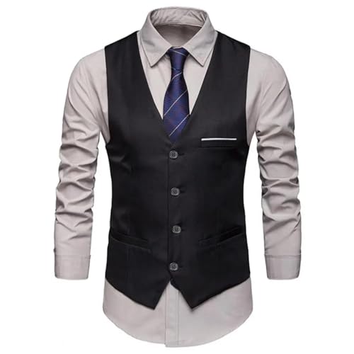 WUFANGBU Weste Vest Business Smoking Weste Herren Anzug Weste Herren Business Weste Ärmellose Slim Fit V-Ausschnitt Weste L Schwarz von WUFANGBU