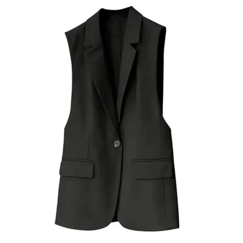 WUFANGBU Weste Vest Damen Klassische Lange Weste Weiblich Eleganter Anzug Weste Ärmel Los Jacken Oberbekleidung Büro Damen Schlanke Weste Tops XL Schwarz von WUFANGBU