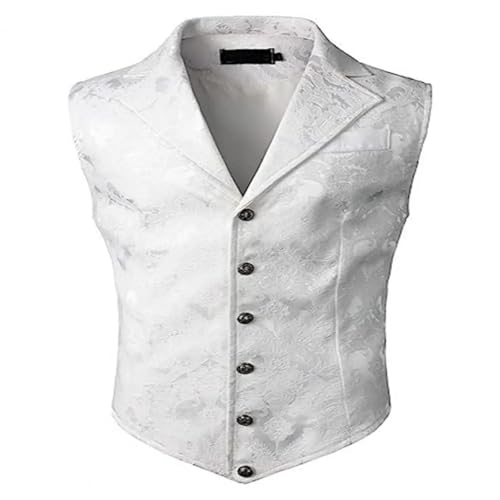 WUFANGBU Weste Vest Einreihige Button Closure Weste Elegante Retro Slim Fit Herren Business Weste Mit Umdrehung Kragen Für Bräutigam XXL Weiß von WUFANGBU