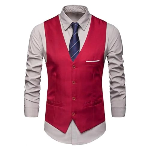 WUFANGBU Weste Vest Herren Anzug Weste Elegant Slim Fit Business Weste Für Männer V-Ausschnitt Weste Mit Taschen Für Veranstaltungen Hochzeiten L Rot von WUFANGBU