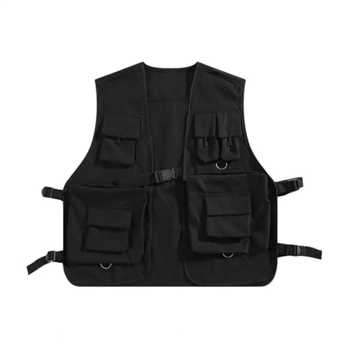 WUFANGBU Weste Vest Herren Cargo Weste Herren V-Ausschnitt Cargo Weste Weste Mehrfach Taschen Ärmel Los Einfarbig Weste Mantel Für Freizeit Kleidung Solid XXXL Schwarz von WUFANGBU