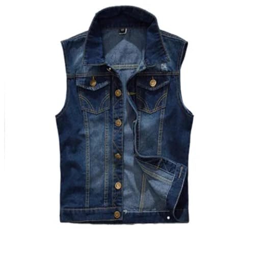 WUFANGBU Weste Vest Herren Jeans Weste Vintage Ärmel Los Gewaschene Jeans Weste Mann Vintage Design Cowboy Zerrissene Jacke Herren Weste XL Dunkelblau von WUFANGBU