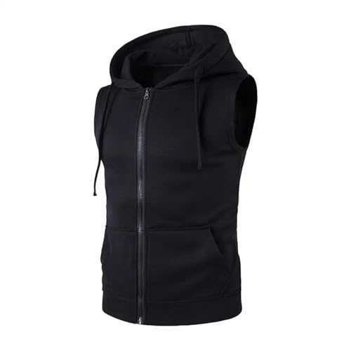 WUFANGBU Weste Vest Herren Kapuze Weste Jacke Herren Kapuzen Ärmellose Weste Mantel Mit Kordel Zug Taille Reiß Verschluss Taschen Weste Für Herren S Schwarz von WUFANGBU