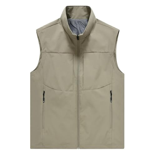 WUFANGBU Weste Vest Herren Leichte Westen Lässige Ständer Kragen Mit Mehreren Taschen Weste Herren Wind Jacke Werkzeug Ärmel Los Jacken XXXL Khaki von WUFANGBU