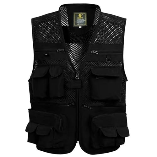 WUFANGBU Weste Vest Herren Mesh Weste Angel Fotograf Weste Mehrere Taschen Kamisole 4XL Schwarz von WUFANGBU