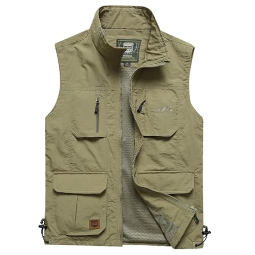 WUFANGBU Weste Vest Herren Mesh Weste Multi Pocket Schnell Trocken Ärmellose Jacke Lose Outdoor Lässige Dünne Angel Westen Weste Asianxl Khaki von WUFANGBU