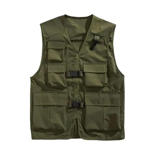 WUFANGBU Weste Vest Herren Taktische Weste Freizeit Fotograf Weste Weste Mesh Arbeit Ärmellose Multi Taschen Jacke Taschen Cargo Weste 4XL Grün von WUFANGBU