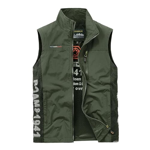 WUFANGBU Weste Vest Herren-Weste Freizeit-Outdoor-Herren Atmungsaktive Mesh-Sport Weste Für Herren Fotografie Angeln Ärmellose Jacken Kleidung XL Grün von WUFANGBU