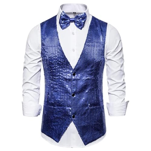 WUFANGBU Weste Vest Herren Weste Mantel Formal Schlank Glänzend Pailletten Glitzer Verzierte Jacke Pailletten Party Herren Weste M Blau von WUFANGBU