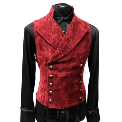 WUFANGBU Weste Vest Herren Weste Modische Zweireihige Ärmel Los Schlank Fit Weste Herren Weste 2XL WineRed von WUFANGBU