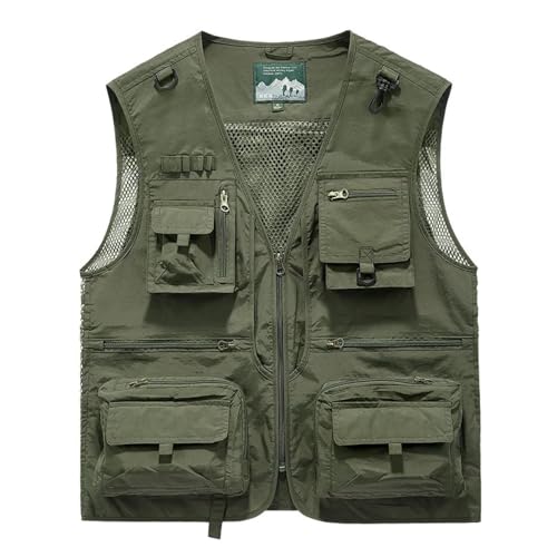 WUFANGBU Weste Vest Herren Weste Outdoor-Fotografie-Angel Weste Mit Mehreren Taschen Lässig Schulter Mode M Grün von WUFANGBU