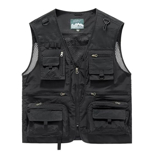 WUFANGBU Weste Vest Herren Weste Outdoor-Fotografie-Angel Weste Mit Mehreren Taschen Lässig Schulter Mode XXL Schwarz von WUFANGBU