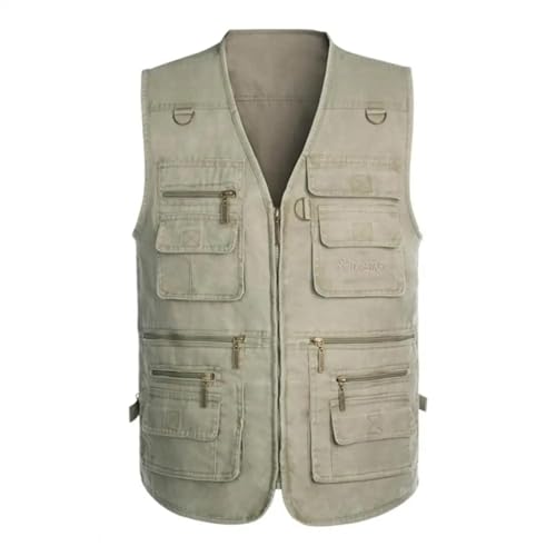 WUFANGBU Weste Vest Herren Weste Outdoor Mantel Angeln Weste Herren Weste Herren Werkzeug Multi Taschen Mesh Arbeit Ärmellose Jacke Männlich XL Khaki von WUFANGBU