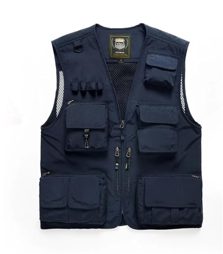 WUFANGBU Weste Vest Herren Weste Outdoor Multi Pocket Angeln Fotografie Weste Werbung Große Pferde Klammer L Blau von WUFANGBU