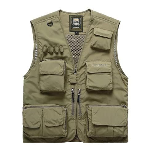 WUFANGBU Weste Vest Herren Weste Outdoor Multi Pocket Angeln Fotografie Weste Werbung Große Pferde Klammer XXXL Khaki von WUFANGBU