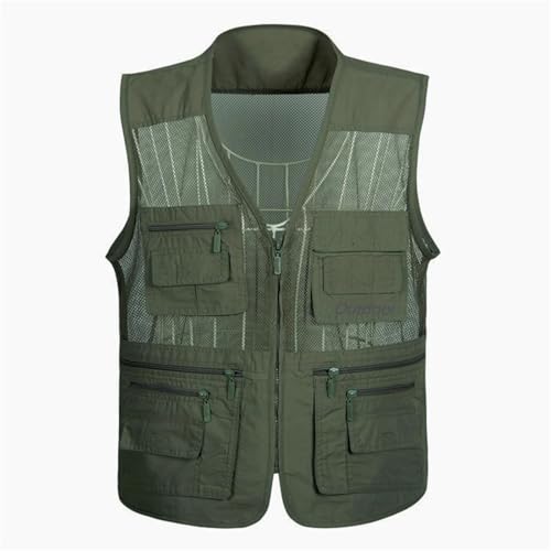 WUFANGBU Weste Vest Herren Weste Outdoor Profession Elle Kamera Angeln Multi Pocket Mesh Weste XXL Grün von WUFANGBU