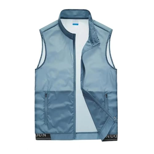 WUFANGBU Weste Vest Herren Weste Reiß Verschluss Taschen Stand Kragen Weste Herren Stand Kragen Mesh Outdoor Weste Reiß Verschluss Für Outdoor M Light Blue von WUFANGBU