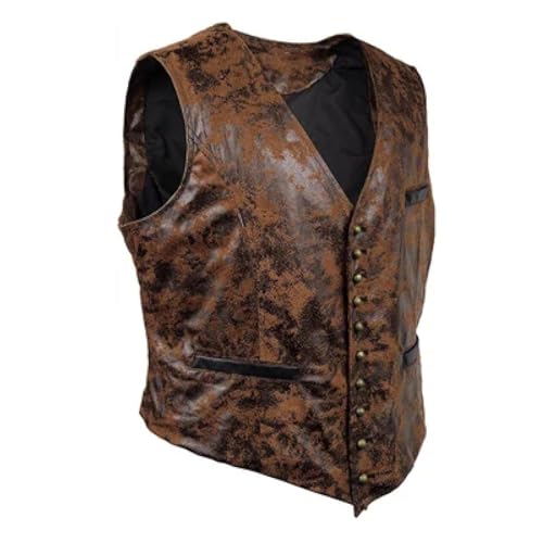 WUFANGBU Weste Vest Herren Weste Vintage Lässig Leder Jacke Mit V-Ausschnitt Ärmel Los Herren Retro-Werkzeug Mäntel Kleidung L Braun von WUFANGBU