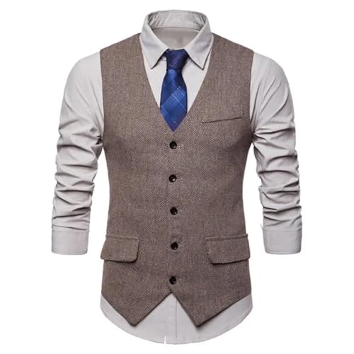 WUFANGBU Weste Vest Kleid Westen Für Männer Schlank Passt Herren Anzug Weste Männliche Weste Homme Lässig Ärmel Los Business Jacke XXL Khaki von WUFANGBU