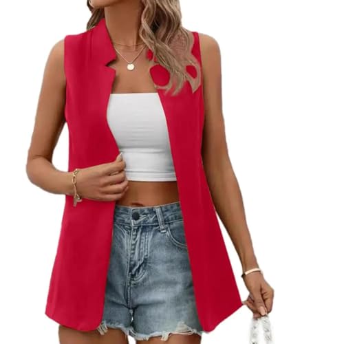 WUFANGBU Weste Vest Lässige Stilvolle Ärmellose Westen Für Frauen Vielseitige Einfarbige Strickjacken Weich Wasch Bar Damen Blazer Für Freizeit Kleidung Damen XXXL Rot von WUFANGBU