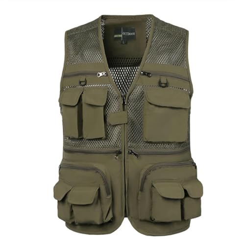 WUFANGBU Weste Vest Männer Wandern Angeln Weste Multi-Pocket Fotograf Weste Outdoor Freizeit Dünne Cargo Ärmel Los Jacke Weste 4XL Grün von WUFANGBU