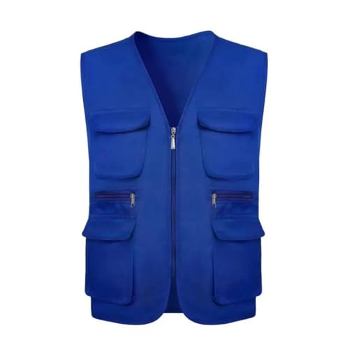 WUFANGBU Weste Vest Männer Weste Plus Größe Mehrere Taschen Ärmel Los Slim Fit Outdoor Weste Arbeits Kleidung 3XL Blau von WUFANGBU