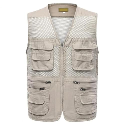 WUFANGBU Weste Vest Mehrfach Taschen Outdoor-Weste Leichte Mesh Outdoor Sport Weste Für Camping Angeln Reiß Verschluss Verschluss Weste Für Arbeits Kleidung 2XL Khaki von WUFANGBU