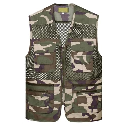 WUFANGBU Weste Vest Mehrfach Taschen Outdoor-Weste Leichte Mesh Outdoor Sport Weste Für Camping Angeln Reiß Verschluss Weste Für Arbeits Kleidung XL Camouflage von WUFANGBU