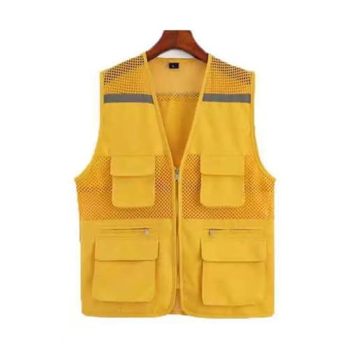 WUFANGBU Weste Vest Mesh Director Weste Reflektierende Streifen Angeln Weste Multi Taschen Für Männer Leichte Mesh Camping Für Outdoor 3XL Gelb von WUFANGBU