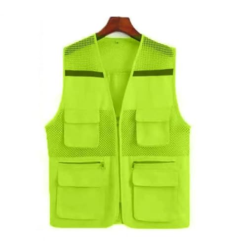 WUFANGBU Weste Vest Mesh Director Weste Reflektierende Streifen Angeln Weste Multi Taschen Für Männer Leichte Mesh Camping Für Outdoor 4XL Grün von WUFANGBU