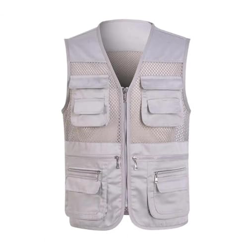 WUFANGBU Weste Vest Outdoor-Angel Weste Mit Mehreren Taschen Netz Jacken Angeln Schnellzehrige Weste Fotografie Kleidung Weste 3XL Grau von WUFANGBU