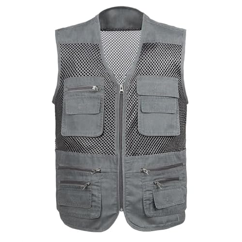 WUFANGBU Weste Vest Outdoor-Angel Westen Schnell Trocknend Atmungsaktive Mesh-Jacken Fotografie Wander Weste 3XL Grau von WUFANGBU