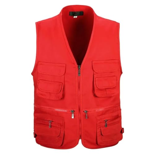 WUFANGBU Weste Vest Outdoor-Angel Westen Schnell Trocknend Atmungsaktive Mesh-Jacken Fotografie Wander Weste 5XL Rot von WUFANGBU