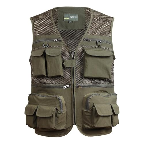 WUFANGBU Weste Vest Outdoor-Angel Westen Schnell Trocknend Atmungsaktive Mesh-Jacken Mit Mehreren Taschen Fotografie Wandern Armee Grün Schwarz Weste 4XL Grün von WUFANGBU