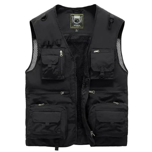 WUFANGBU Weste Vest Outdoor-Arbeit Männer Multi-Pocket Weste Dünne Angeln Fotografie Herren Weste Mantel XXL Schwarz von WUFANGBU