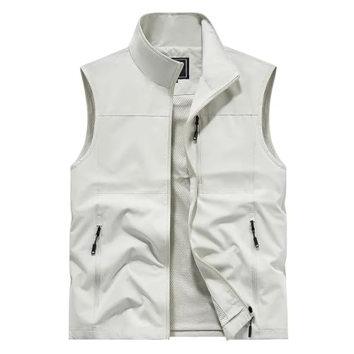 WUFANGBU Weste Vest Outdoor-Freizeit Weste Für Männer Große Tasche Mode Mantel Straßen Kleidung Weste Für Männer Asian SizeM Weiß von WUFANGBU