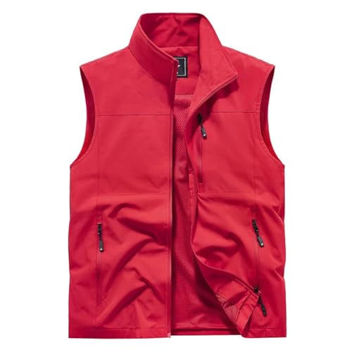 WUFANGBU Weste Vest Outdoor-Freizeit Weste Für Männer Große Tasche Mode Mantel Straßen Kleidung Weste Für Männer Asian Sizel Rot von WUFANGBU